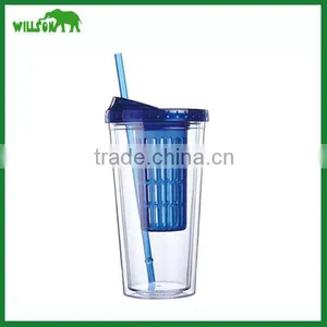Double Wall Plastic Straw Tumbler With Fruit Infuser thumbnail-1