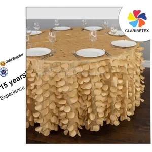 Round Satin Petal Embroidered Wedding Table Cloth thumbnail-1