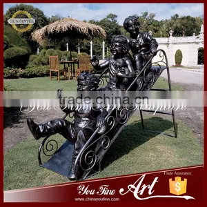 Playing Slide Bronze Garden Children Statues thumbnail-1