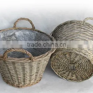 100%Handmade Natural Plastic Lined Grey Wicker Flower Plant Basket Gardon Basket Indoor Flower Plant Basket thumbnail-6