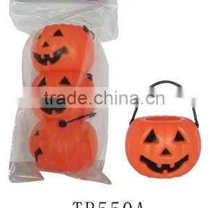 Mini Plastic Halloween Pumpkin Shape Candy Bucket Set With Handle thumbnail-1