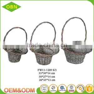 Vintage Handmade Indoor Willow Wicker Artificial Flower Girl Basket With Long Handle for Your Decoration thumbnail-2