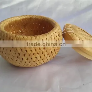China Style Rouond New Bamboo Weave Casket With Lid S thumbnail-2