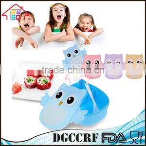 NBRSC Hot Selling Microwave Cartoon Owl Lunch Box Plastic Food Container Leak Proof Portable Bento Box With Spoon Purple thumbnail-6