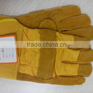Yellow Cow Split Leather Safety Glove With Patch Palm Yellow Cotton Drill Back thumbnail-2