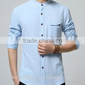 Latest Summer Shirt Cotton Linen Chinese Mandarin Collar Mens Shirts thumbnail-1