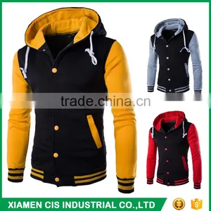 New Fashion American Yellow Sleeves Mens Blank Baseball Varsity Jacket With Hoodie thumbnail-1