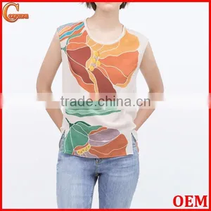 2015 New Fashion Sleeveless Round Neck Print Chiffon Lady Top Designer thumbnail-1