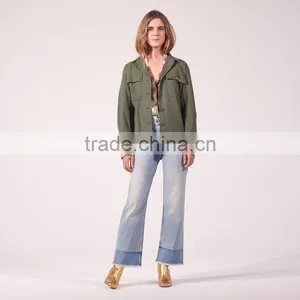 COOL Style GOLD-TONE Rivet Long Sleeves and Shirt Collar Ladies Jacket thumbnail-3
