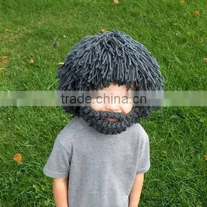 Hot Sell Men Barbarian Knit Crochet Beanie Hat Mad Scientist Wig Mustache Cap Beard Hat thumbnail-2