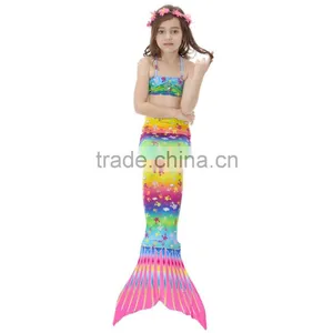 New Kids Girls Mono Fin Swimmable 3Pcs Mermaid Tail Swimming Bikini Set Swimwear thumbnail-2