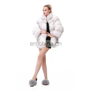 Finland Whole Skin Blue Fox Fur Overcoat Jacket Women Genuine Fur Coat Cross Fox Fur Coat thumbnail-4