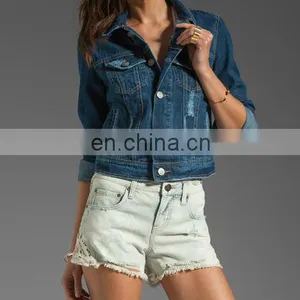 Wholesale Long Sleeve Denim Jacket Button Wash Light Blue Oversize Women Denim Jacket thumbnail-2