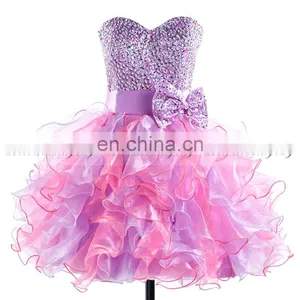 2016 Lovely Sweetheart Bowknot Ball Gown Sequins Beaded Organza Cascading Ruffles Homecoming Dresses thumbnail-4