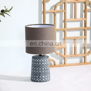 Wholesale Porcelain Cylinder Base Living Room Night Table Lamp Ceramic With Cloth Shade thumbnail-2