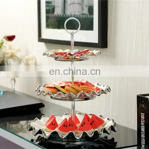 Custom Royal Style Restaurant Decor Three-tier Cake Fruit Stand Silver-plated Ceramic Dining Table Decoration thumbnail-2