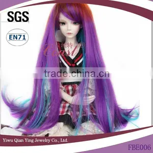 Purple Blue and Brwon Color Mixed Customized Curly Baby Doll Hair Wigs thumbnail-1