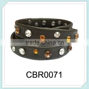 Fashion Multi Strand Leather Wrap Bracelet Newest Handmade Crystal Leather Bracelet ,leather Bracelet Wholesale thumbnail-1