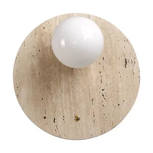 Travertine Wall Light With Glass Ball – Round/Oblong thumbnail-5