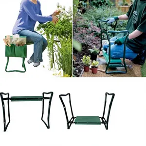 Sturdy Foldable Steel Frame Soft EVA Foam Cushion Portable 2 in 1 Kneeling Stool With Tool Pocket Garden Kneeler Seat thumbnail-2