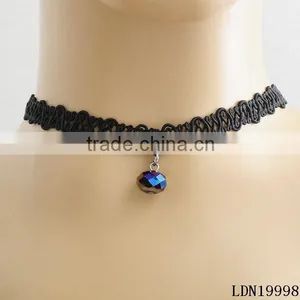 Black Leather Pendant Choker Necklace thumbnail-1