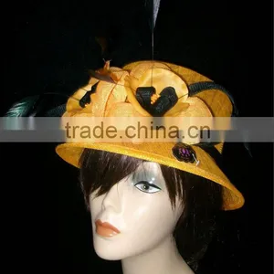 Top Selling New SS Flower Feather Decorated Sinamay Church Hats thumbnail-2