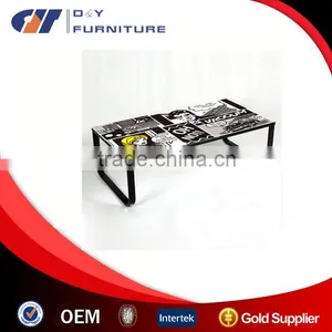 Modern Design Glass and Metal Coffee Table With Picture Print thumbnail-1