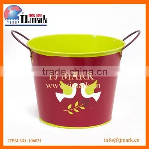 GARDEN WATERING BUCKET PAINTED METAL FLOWER BUCKET DUAL TONES BUCKET thumbnail-1