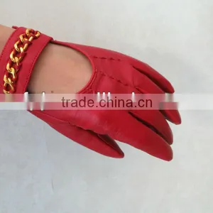 Wrist Gauntlet Genuine Short Red Gloves Leather for Lady thumbnail-1