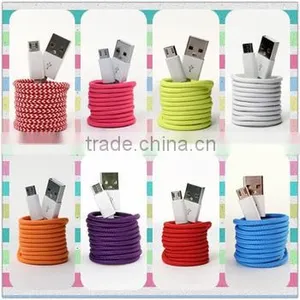 Charger Cable Fabric Braided Wire USB Data Sync Cloth Woven Fiber Knitted 1M 2M 3M Colorful Nylon Cords for Android Smart Phone thumbnail-1