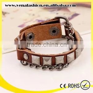 Nail Chain Manly Teen Leather Bracelet, Thick Leather Bracelets thumbnail-4
