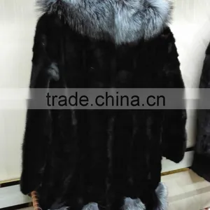 Mink Fur Coat With Silver Fox Collar for Women Winter thumbnail-5