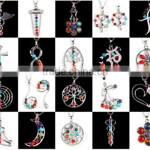 Natural Gemstones Hexagonal Pointed Colorful Pendant Charm Stones Beads Necklace thumbnail-4