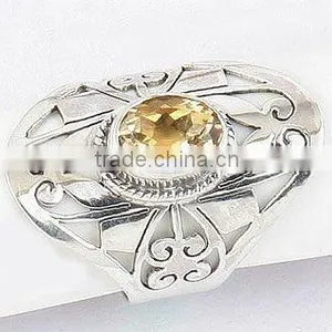 .925 Sterling Silver Faceted Semi Precious Citirne Stone Ring thumbnail-1