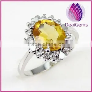 Ring Sterling Silver and Citrine 7x9mm Faceted Oval With Twelve-rhinestone thumbnail-1