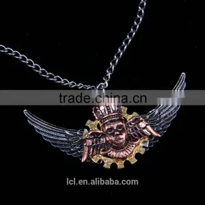 2015 Yiwu Fashion Imitation Jewelry Hot Sale New Arrive Steampunk Gear Angel Wings Pendant Statement Necklace Key Chain thumbnail-4
