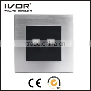 2016 New Design IVOR Aluminum Silver Material Europe Style Illuminated 2 Gang Computer Wall Switch thumbnail-1