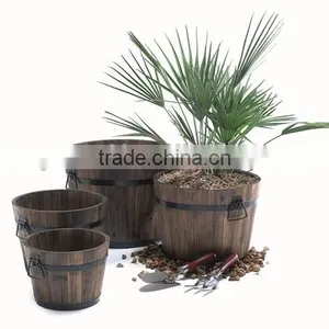 Promotional Set of 4 Wooden Barrel Burntwood Tub&wooden Flower Pot&wooden Barrels&planting Pot for Sale thumbnail-1