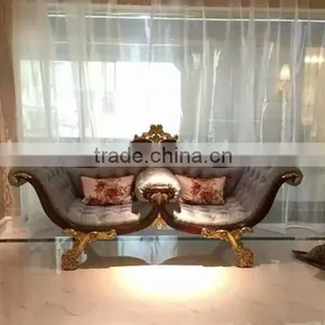 Vintage Royal Style Castle Sofa Couch Antique Castle Style Upholstery Chaise Lounge Imperial Wood Carved Two Seat Lounge Chair thumbnail-1