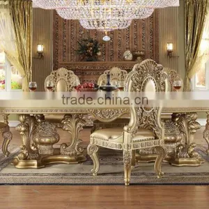 Luxury Ivory And Golden 8 Persons Home Use Dining Table, Baroque Wooden Decorative Display Cabinet And Side Board(MOQ=1 SET) thumbnail-5