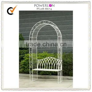 Unique Decorative White Metal Garden Arch With Bench thumbnail-1