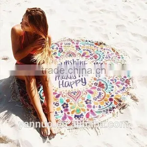 Round 100% Cotton Print Tassel Beach Towel, Beach Mat Sunscreen Shawl thumbnail-1