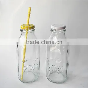 Cow Embossed Circleware Glass Beverage Milk Bottle With Metal Cap thumbnail-3