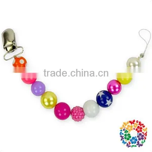 Latest Design Bubble Gum Pink White Beads Baby Metal Pacifier Clips thumbnail-4