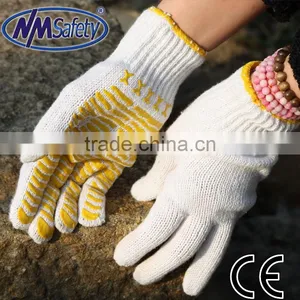 NMSAFETY 10g Yellow Pvc Dots Coated White Cotton Work Gloves for Sale Warm Work Gloves thumbnail-1