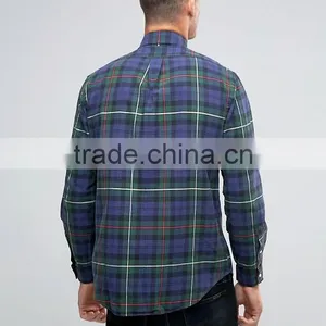 2016 High Quality Custom Long Sleeve Check Print Button Down Collar Chest Pocket Mens 100% Cotton Casual Shirts thumbnail-2