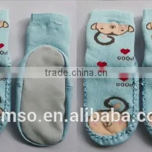 Baby Cartoon Monkey Design Leather Sole Slipper Socks thumbnail-1