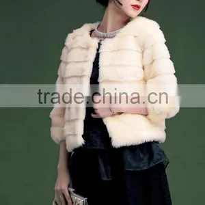 Ladies Keep Warm Winter and Autumn Short Thicken Woman Rabbit Fur Coat Lady Faux Fur Pure Collar Jackets thumbnail-6