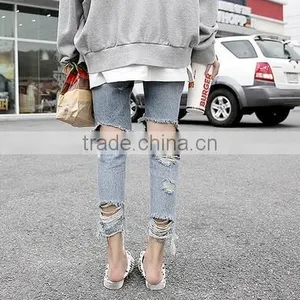 Runwaylover 5015 Hot Sale Ladies Hole Sexy Jeans Black Torn Jeans thumbnail-1