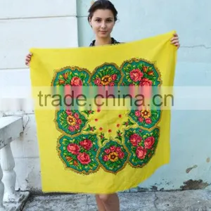 Vintage Ukrainian Shawl, Russian Floral Scarf ,russian Shawl, Floral Scarf, Head Scarf, Beautiful Shawl, Yellow, Babushka Russia thumbnail-6